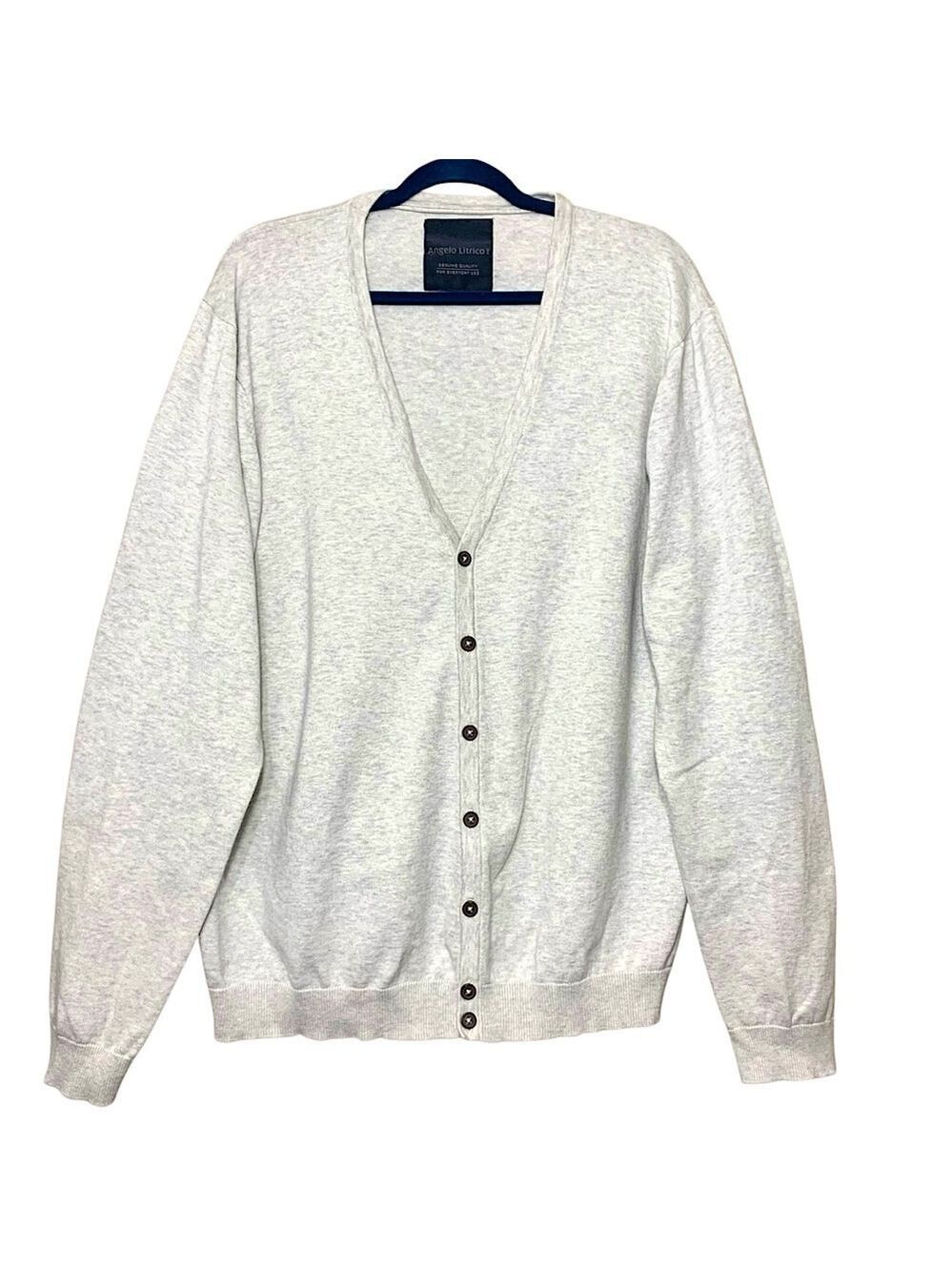 Angelo Litrico Knit Cardigan Sweater Button Front Sz L Gray Beige Modern Relaxed